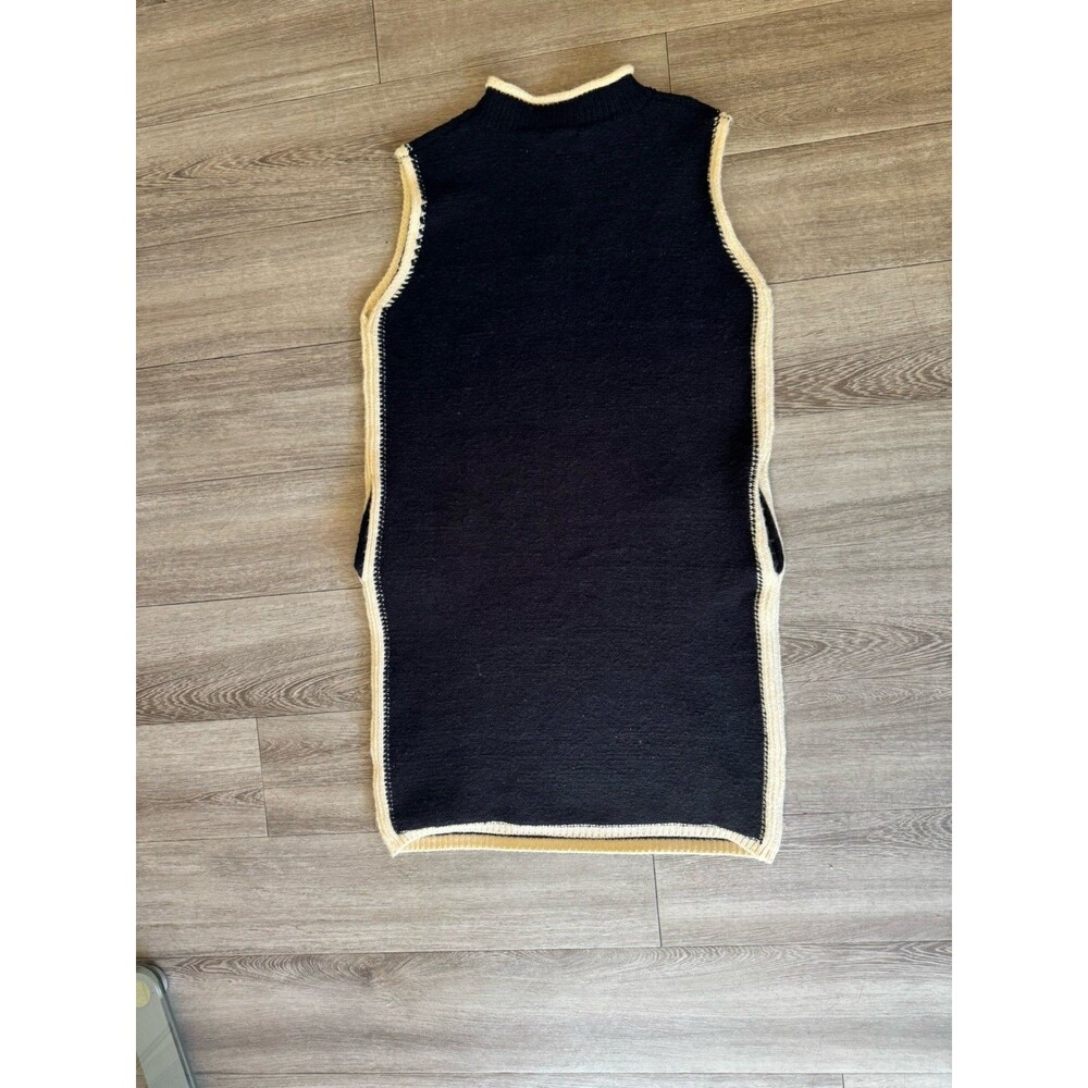 NWT Tank Sweater Knit Midi Black Cream Stretch Dress Sz S Pockets Mockneck - Picture 16 of 16